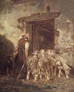 unknow artist Leaving the Sheep Pen oil painting on canvas